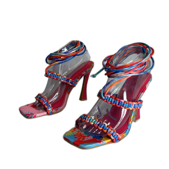 Cape Robbin ladies colorful ankle tie high heels size 9 colorful cute - Picture 2 of 9